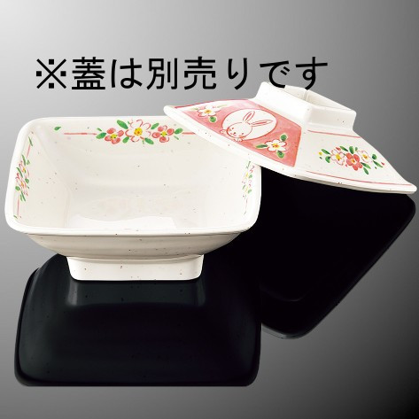 KYOEI ONLINE STORE / メラミン 角煮物碗 (蓋) 花うさぎ B27CHUG